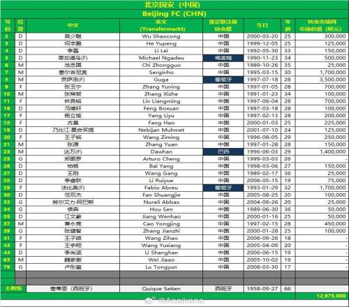 國安亞冠二級聯(lián)賽大名單：四外援入選，斯帕伊奇因傷未在列